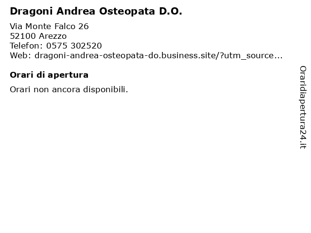 Orari di apertura Dragoni Andrea Osteopata D.O. Via Monte Falco